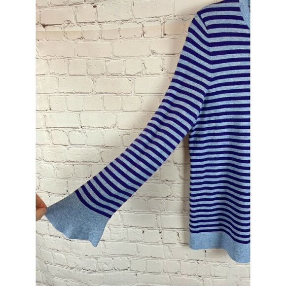 TALBOTS blue violet striped wool blend sweater pullover button flared sleeve S - Picture 3 of 7